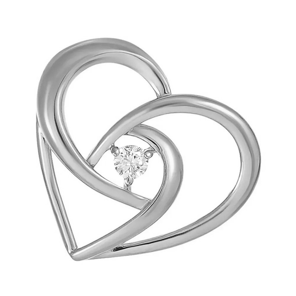 Золотая подвеска Сердце с бриллиантом и родированием