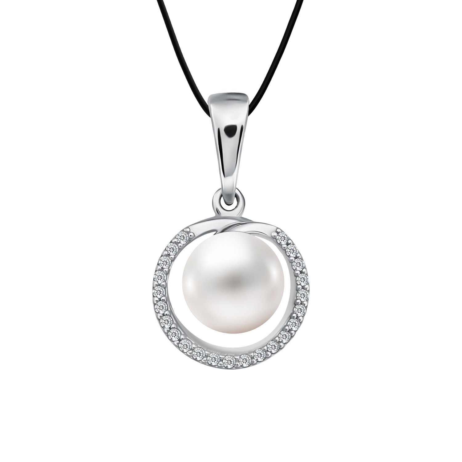 Серебряная подвеска с жемчугом и фианитами