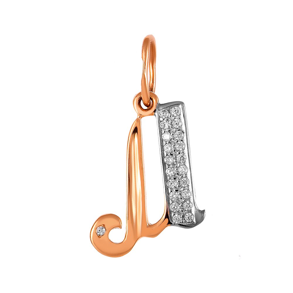 Золотая подвеска буква М с фианитами