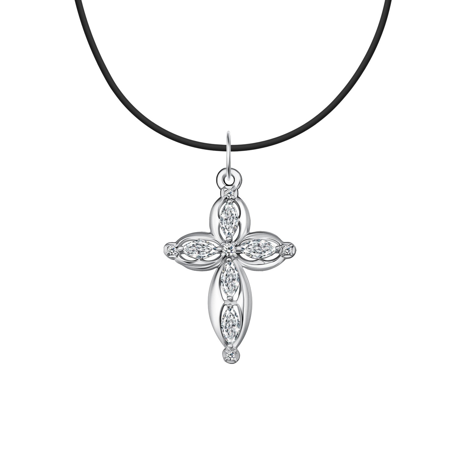 Серебряная подвеска Крест с фианитами и родированием