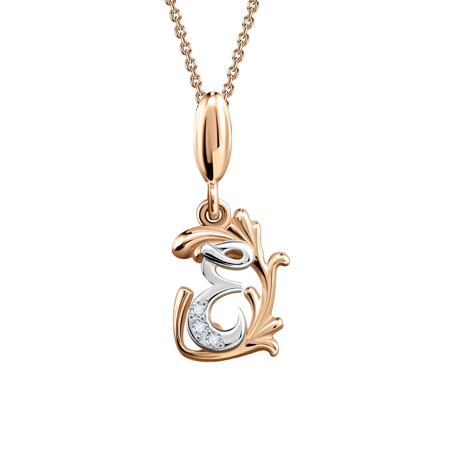 Золотая подвеска буква Е с фианитами