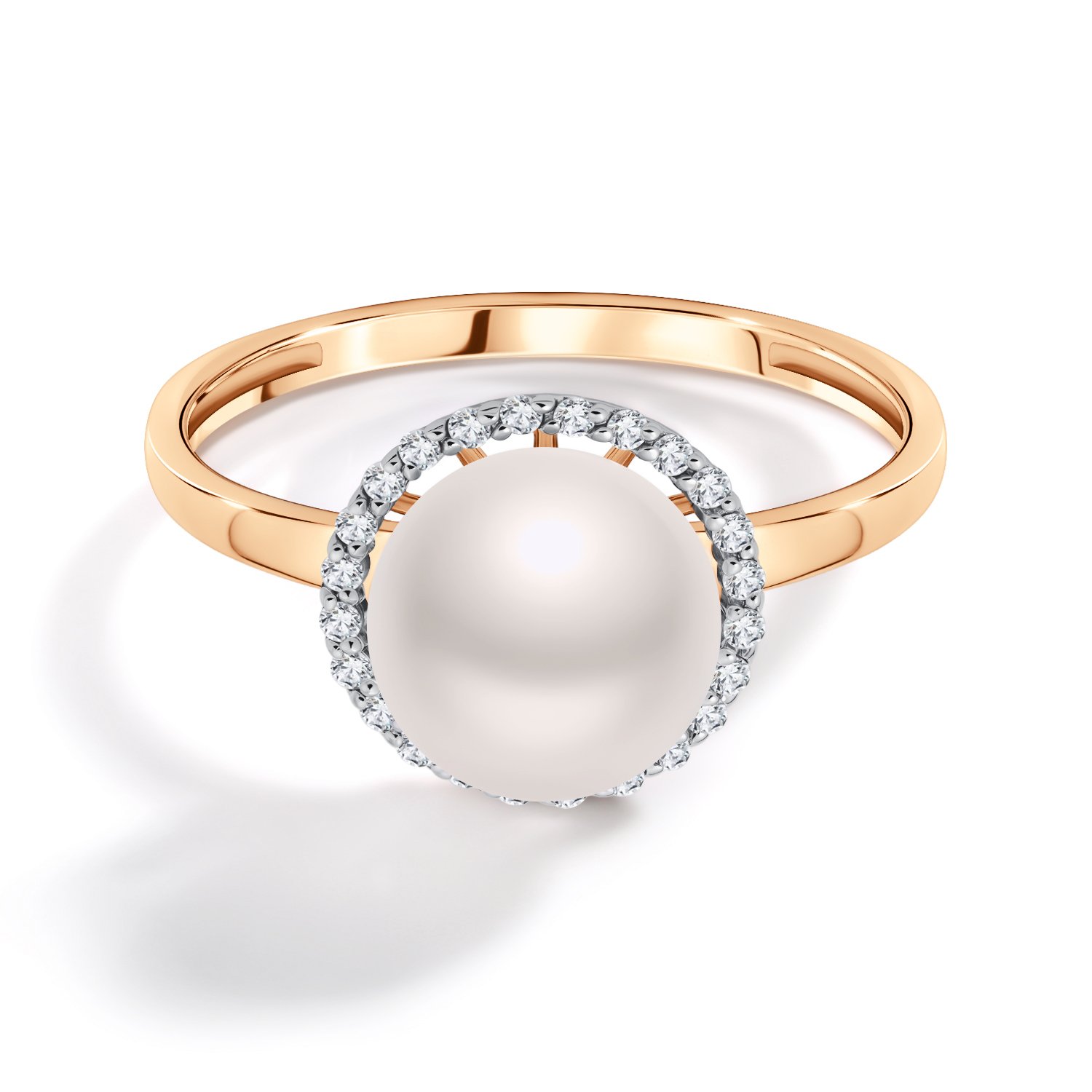 Золотое кольцо с жемчугом и бриллиантами