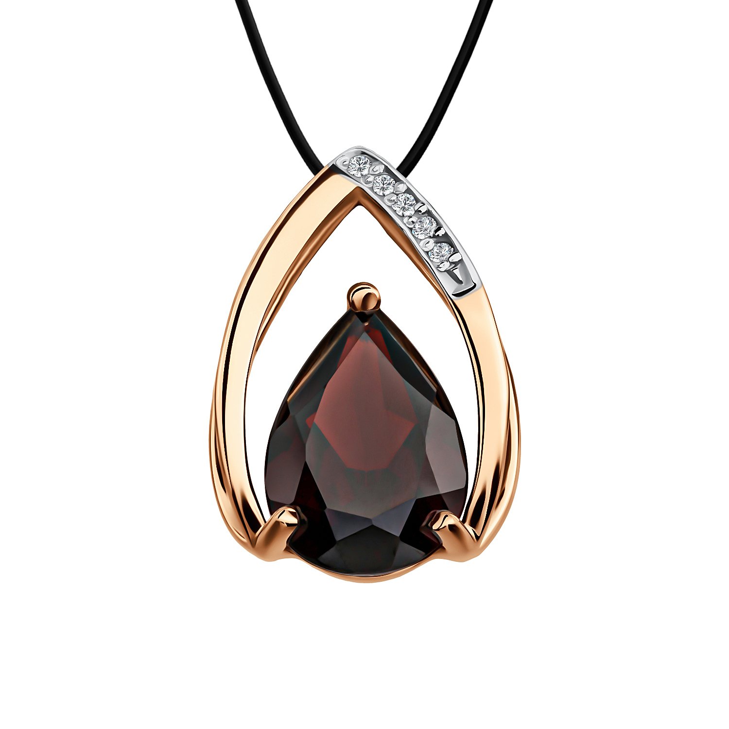 Золотая подвеска с гранатом и фианитами