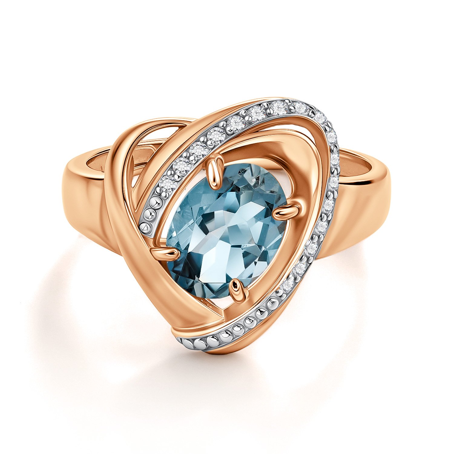 Золотое кольцо с топазом London и фианитами