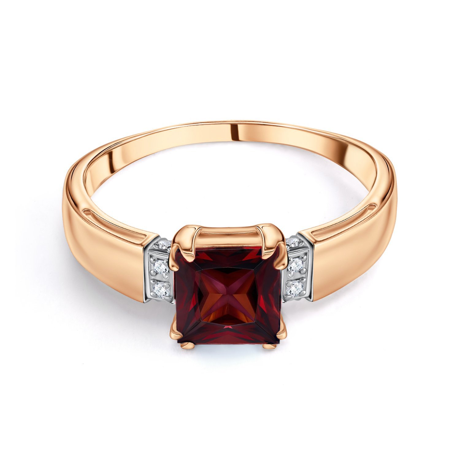 Золотое кольцо с гранатом и бриллиантами