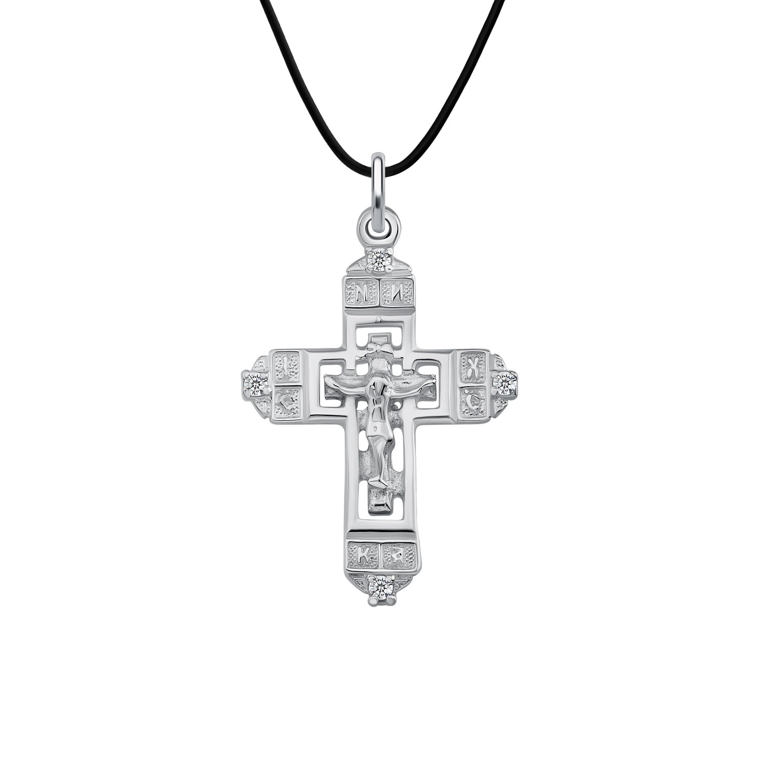 Серебряный православный крест с фианитами