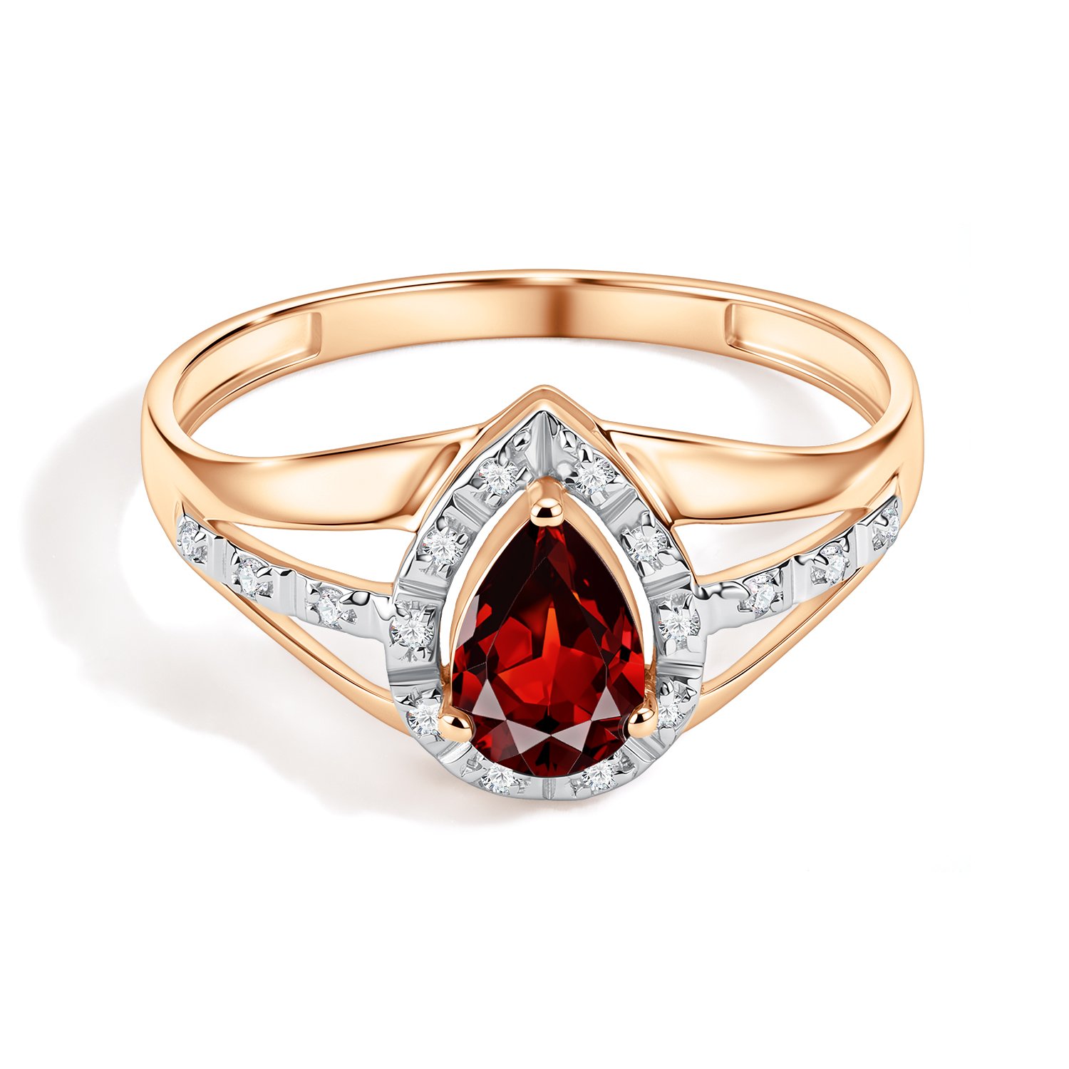 Золотое кольцо с гранатом и бриллиантами