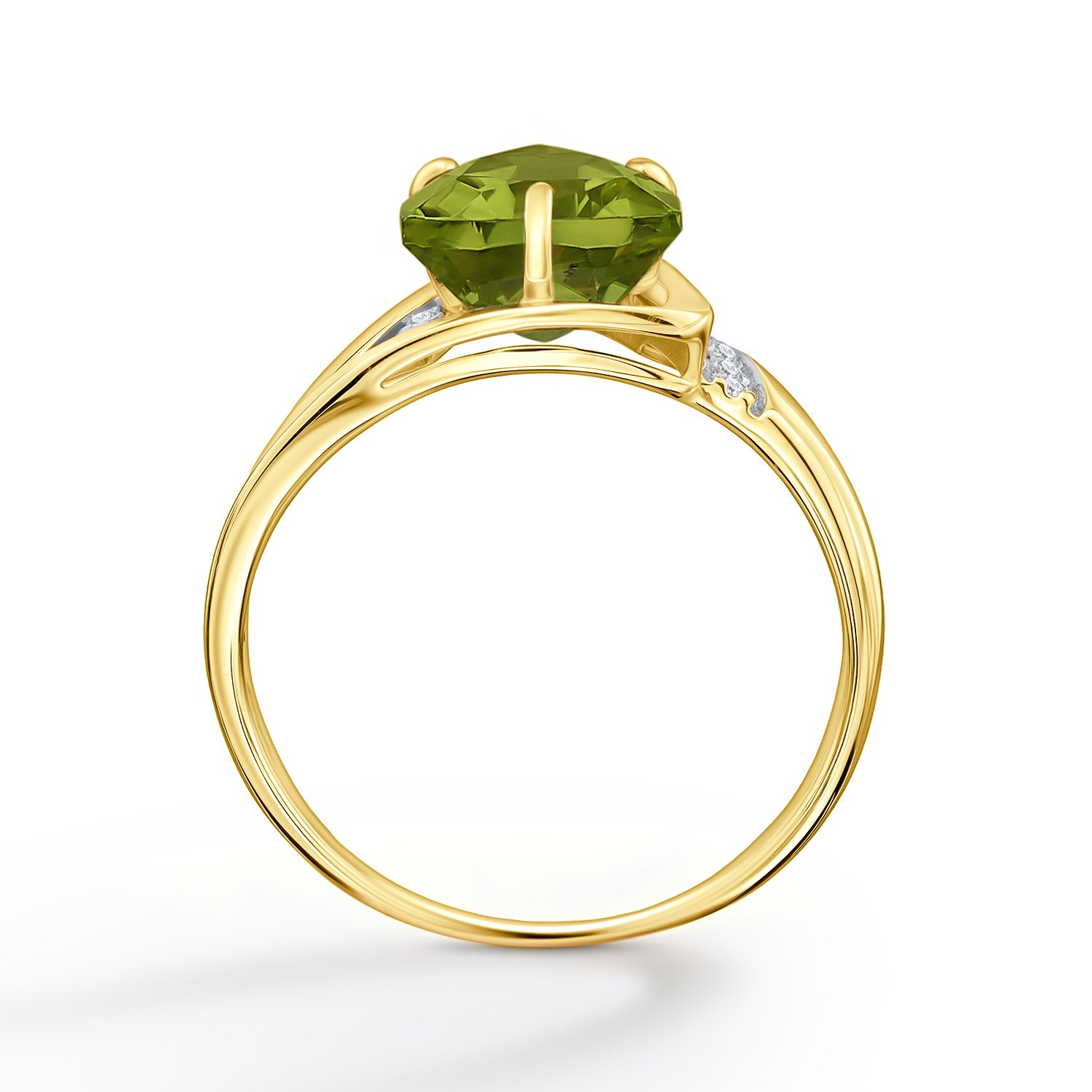 Золотое кольцо с хризолитом и фианитами