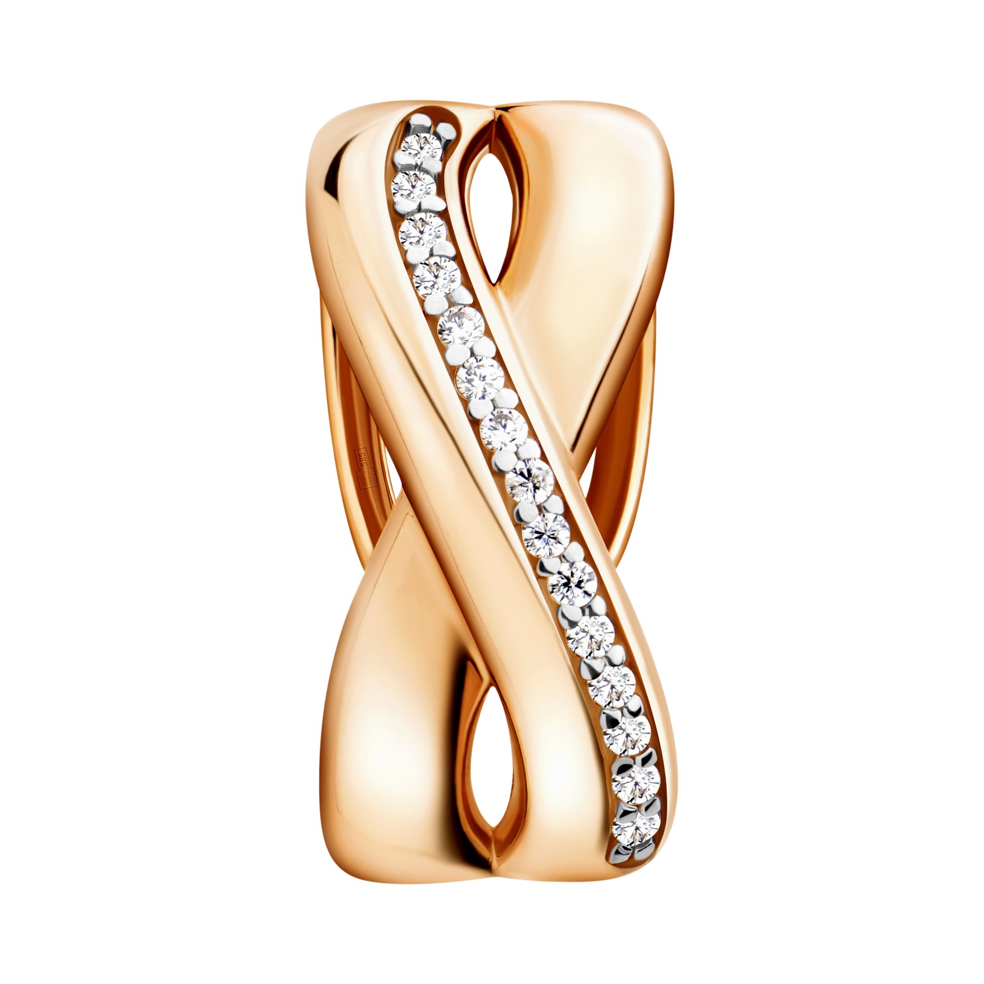 Золотая подвеска с фианитами и родированием