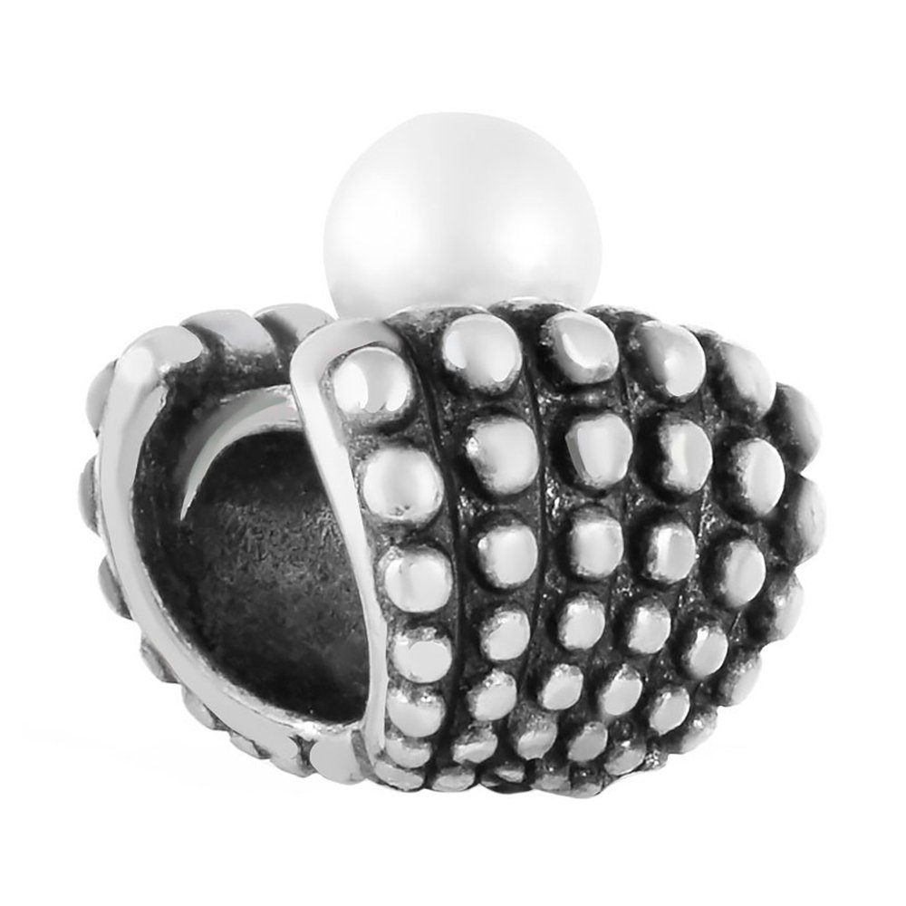 Серебряный шарм Ракушка с жемчугом и чернением