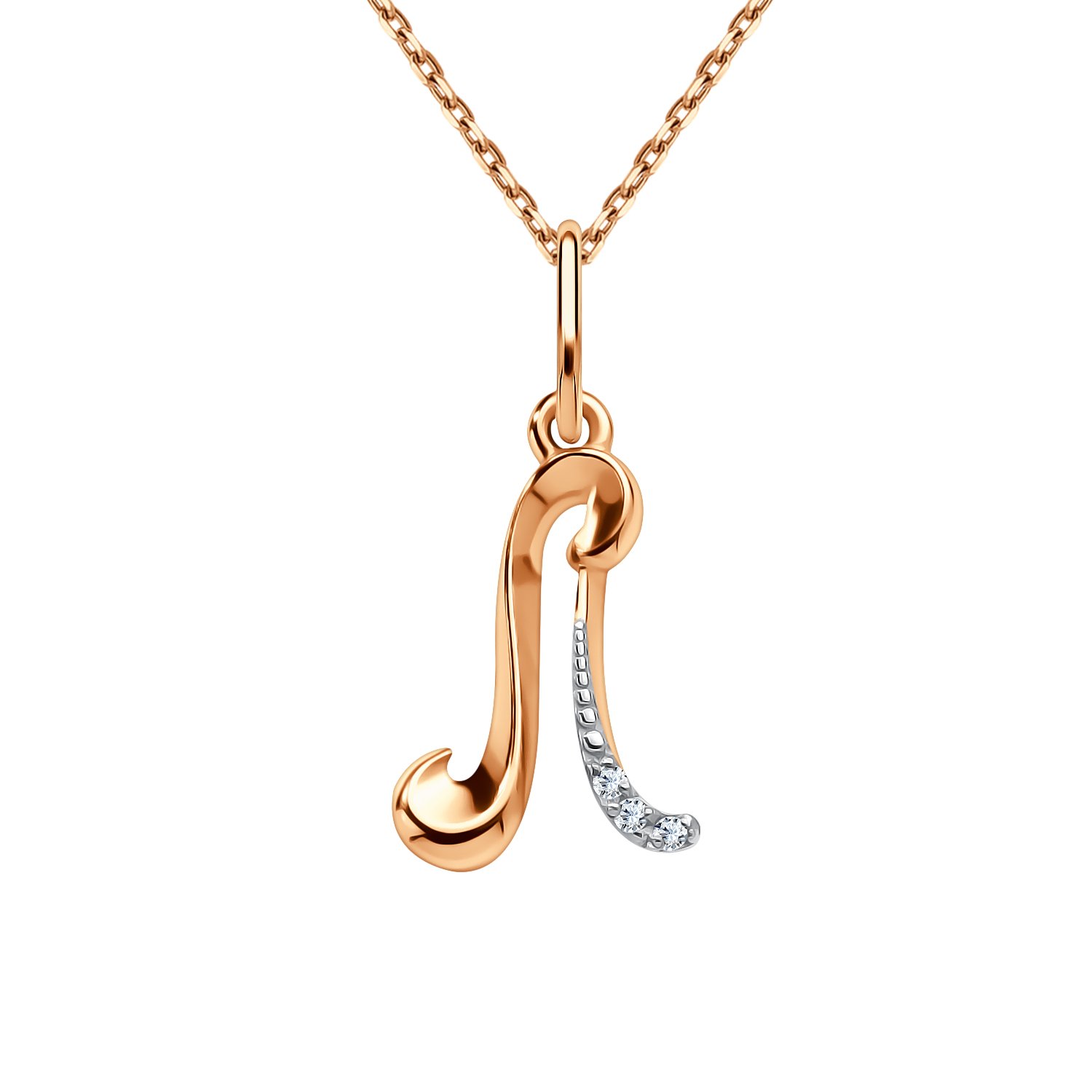 Золотая подвеска буква Л с фианитами