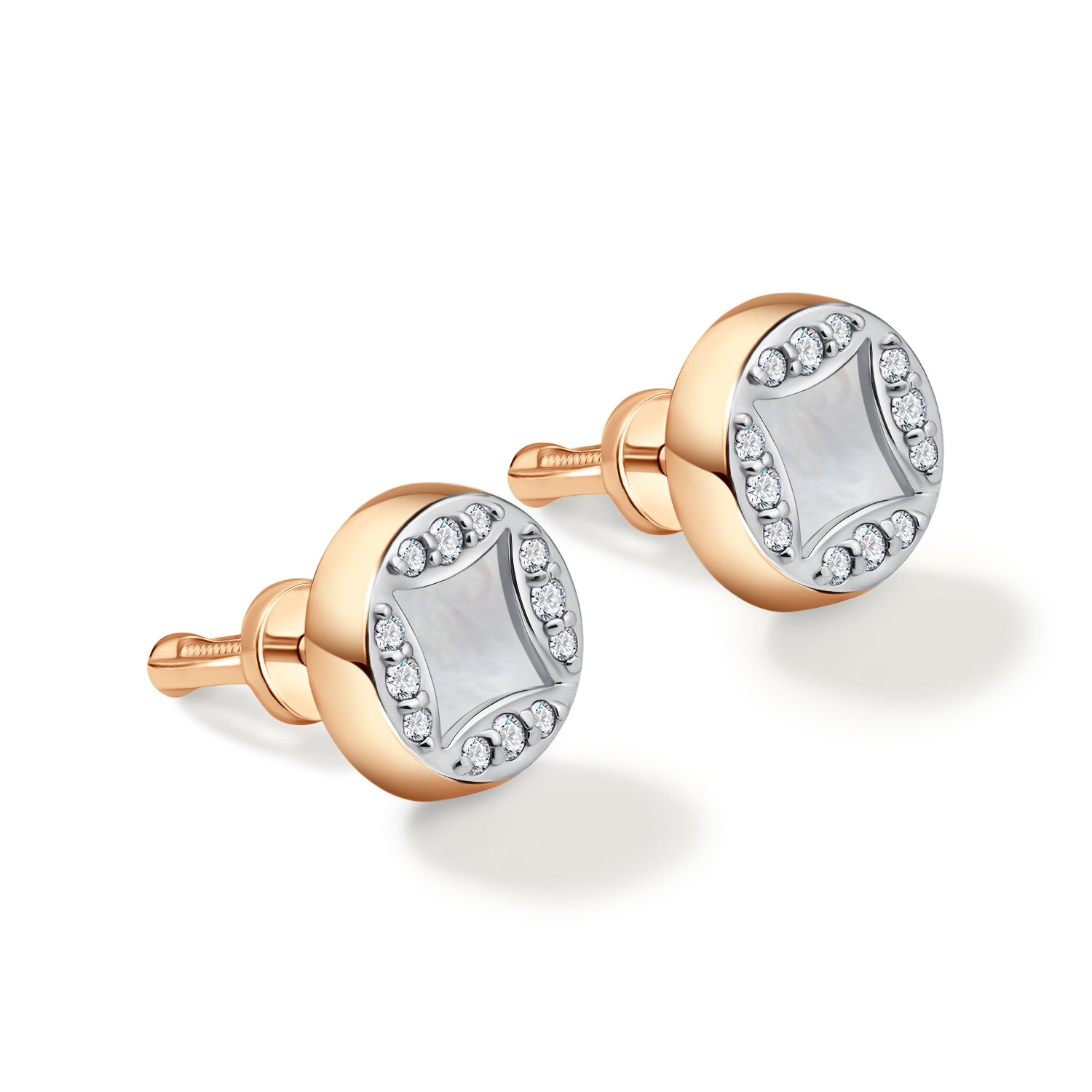 Золотые серьги с перламутром и бриллиантами