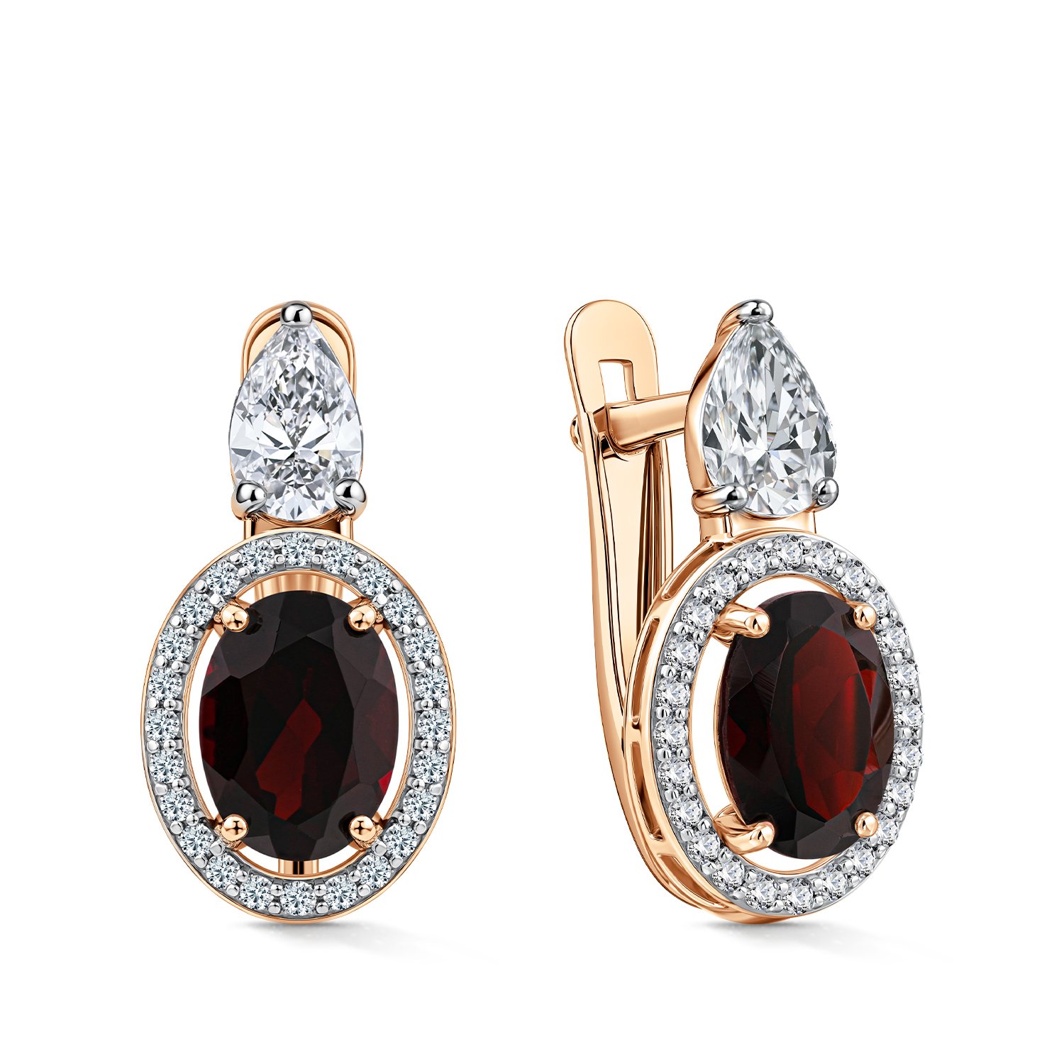 Фото «Золотые серьги с гранатом и фианитами»