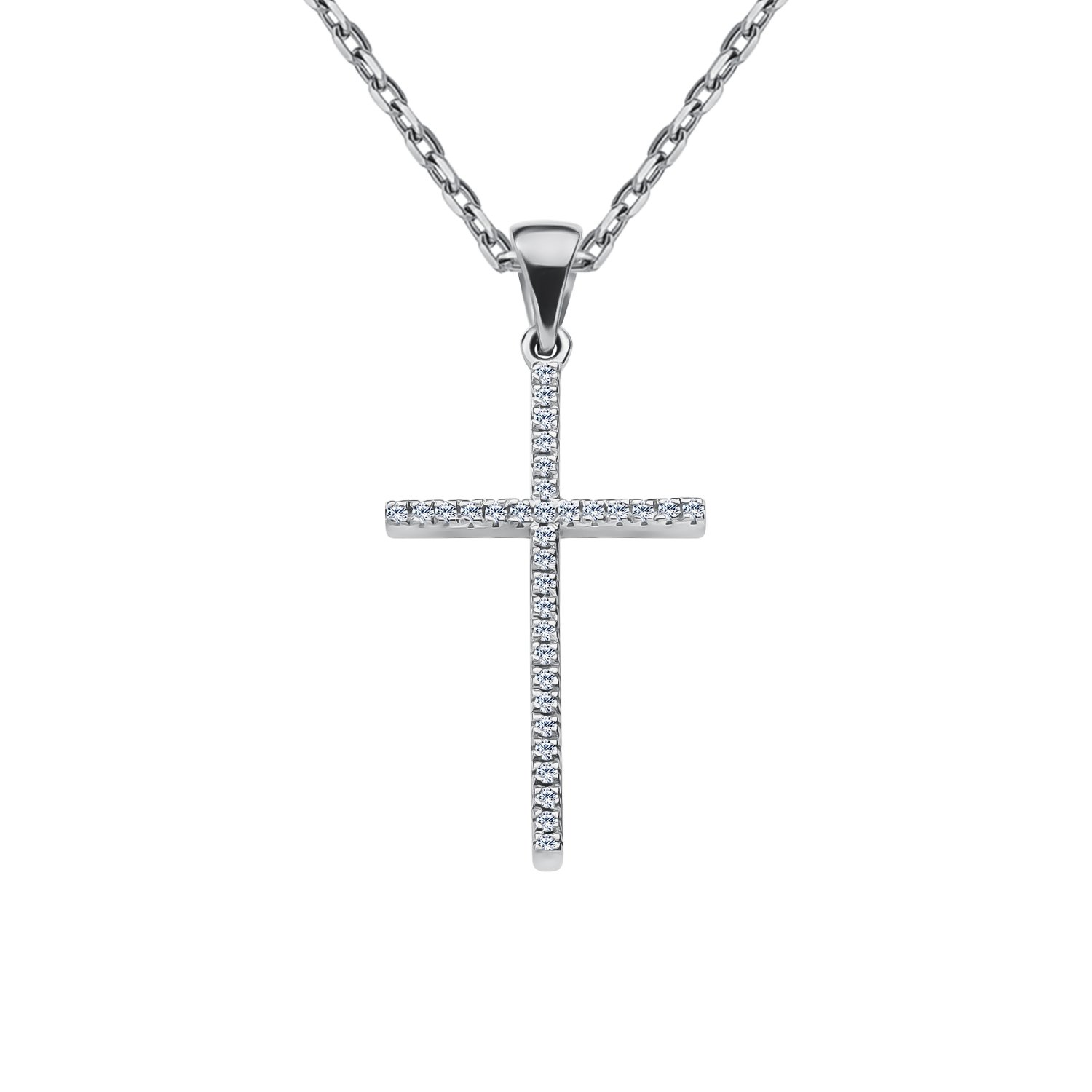 Серебряная подвеска Крест с фианитами и родированием