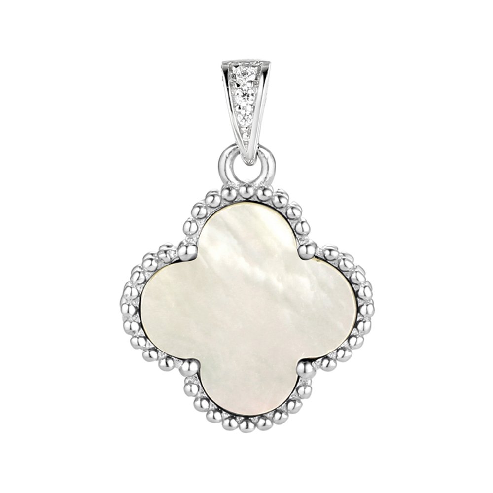 Серебряная подвеска с перламутром и фианитами с родированием