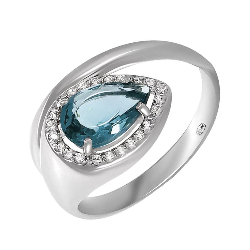 Фото «Серебряное кольцо с ювелирным кристаллом и фианитами с родированием»