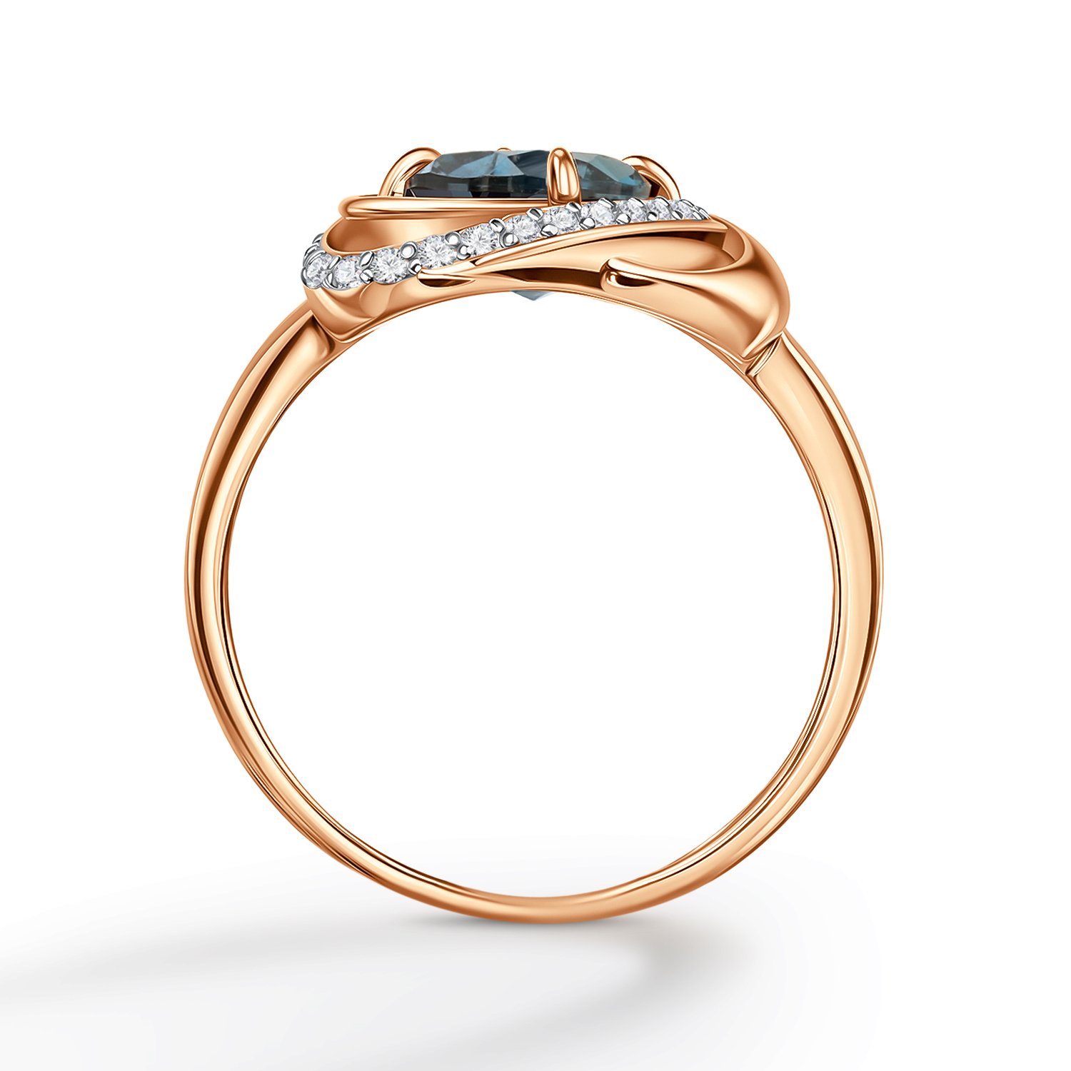 Золотое кольцо с топазом London и фианитами