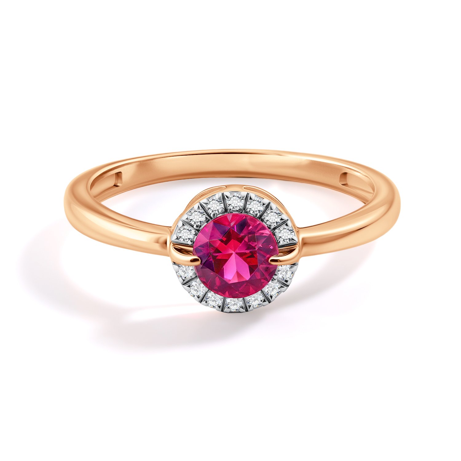 Золотое кольцо с рубином выращенным и бриллиантами