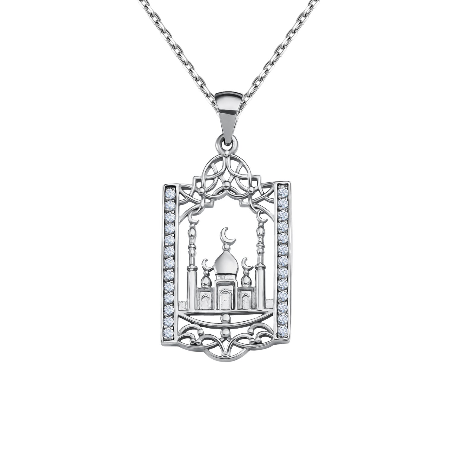 Серебряная подвеска Мечеть с фианитами и родированием