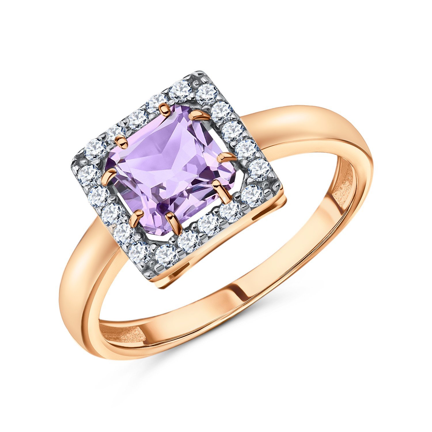 Фото «Золотое кольцо с аметистом и фианитами»