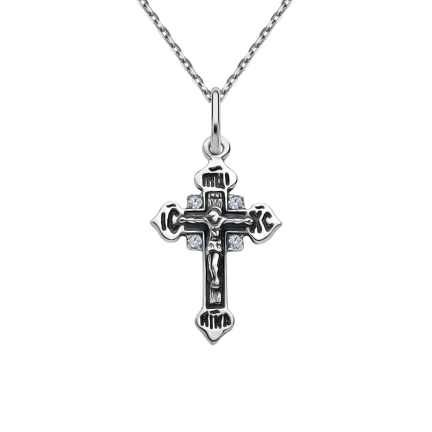 Серебряный крест с фианитами и чернением