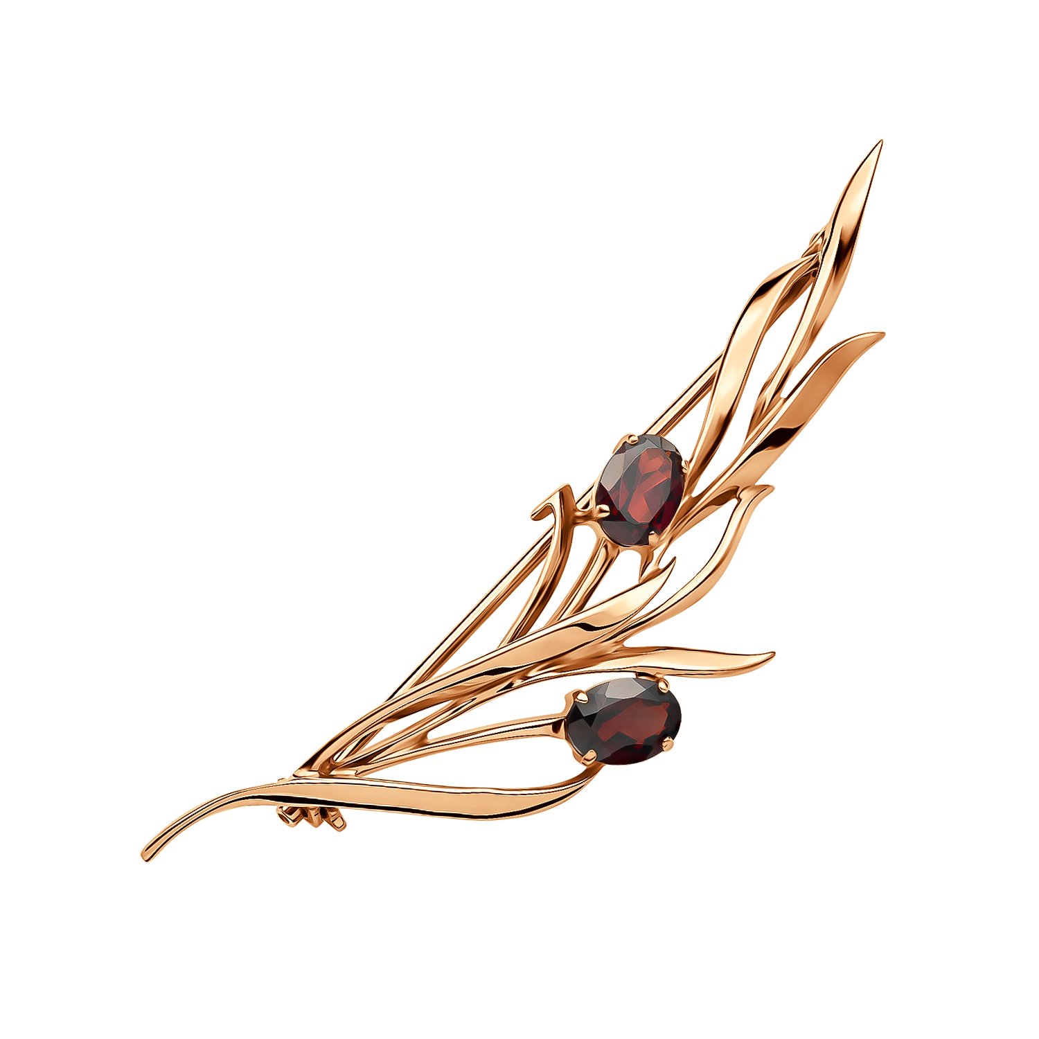 Золотая брошь с гранатом