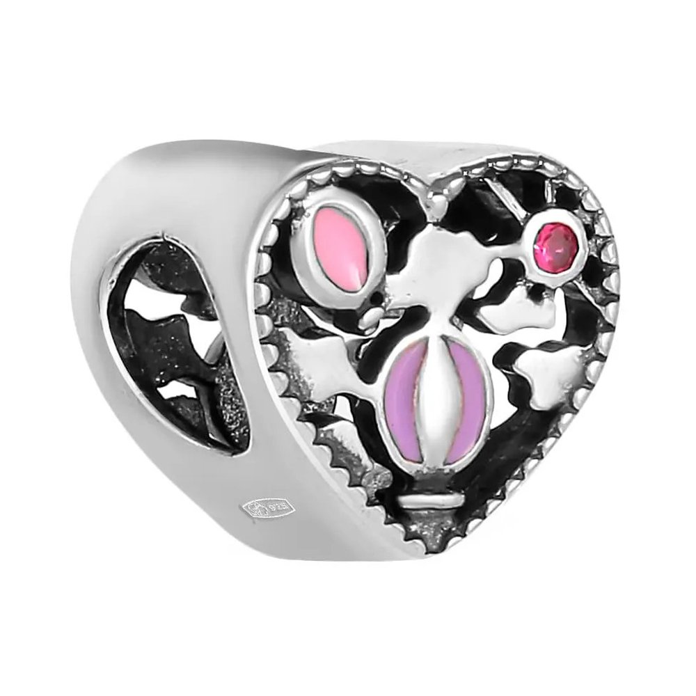 Подвеска-шарм TALANT Сердце из серебра с эмалью и фианитами