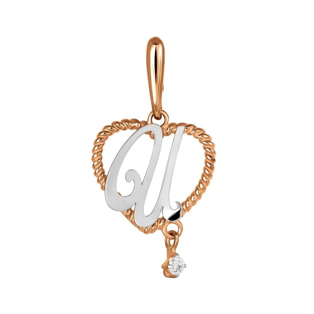 Золотая подвеска буква И с фианитом