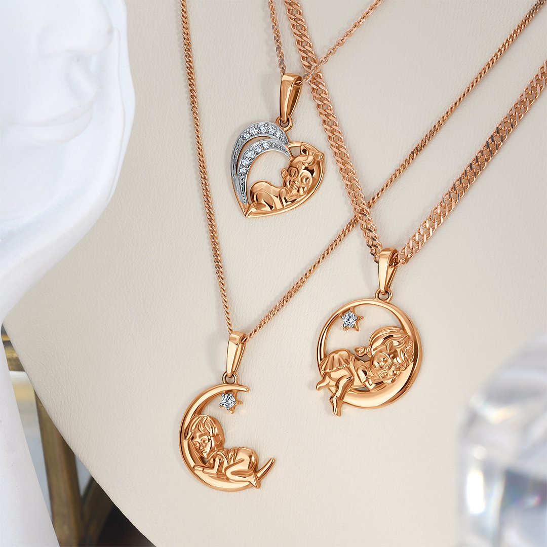 Золотая детская подвеска с фианитом