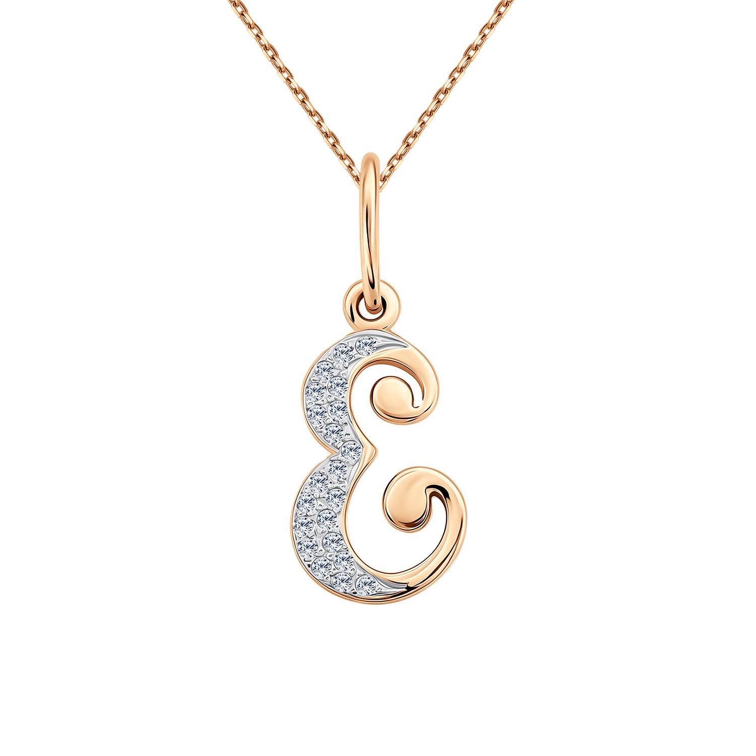 Золотая подвеска буква Е с фианитами