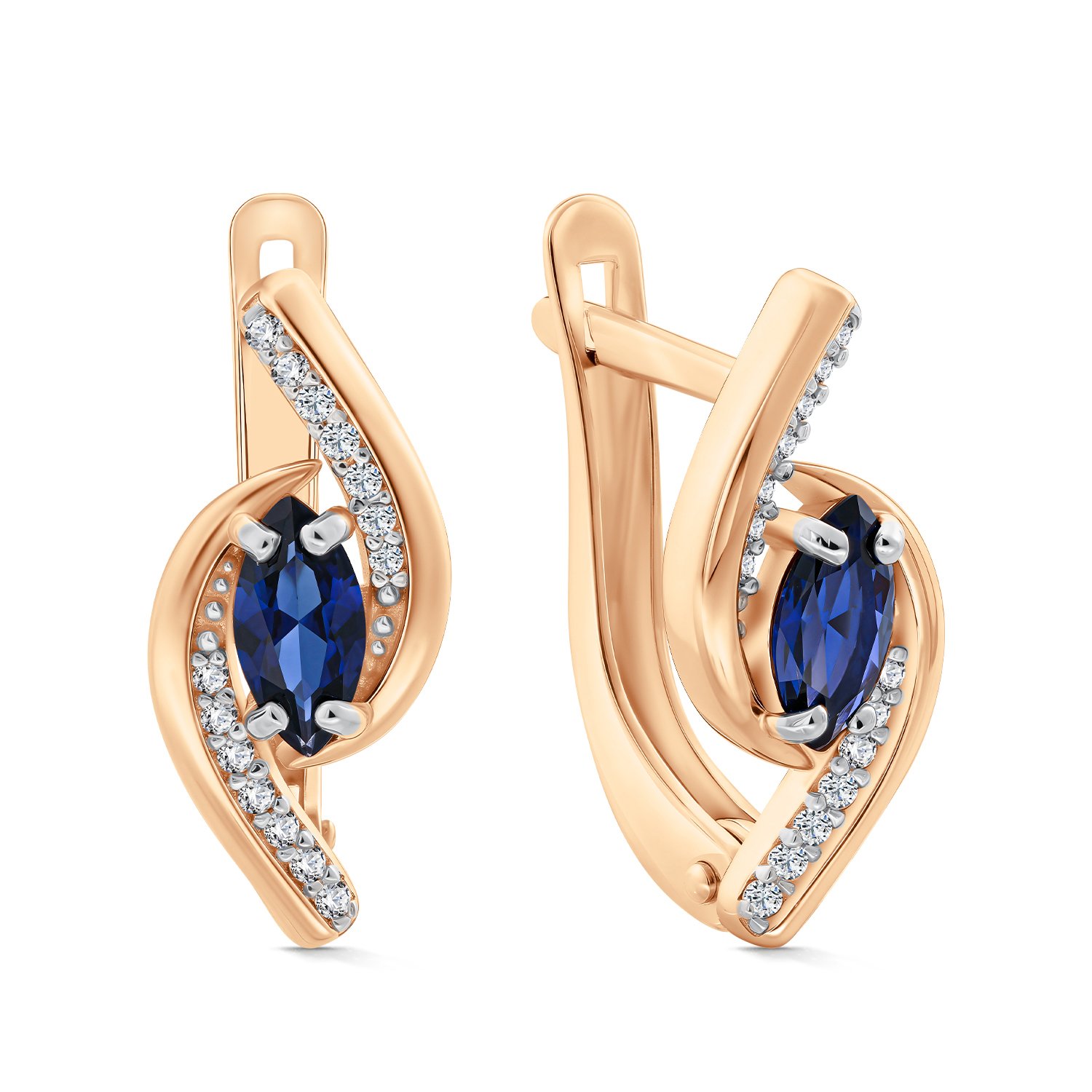 Фото «Золотые серьги с сапфирами выращенными и бриллиантами»