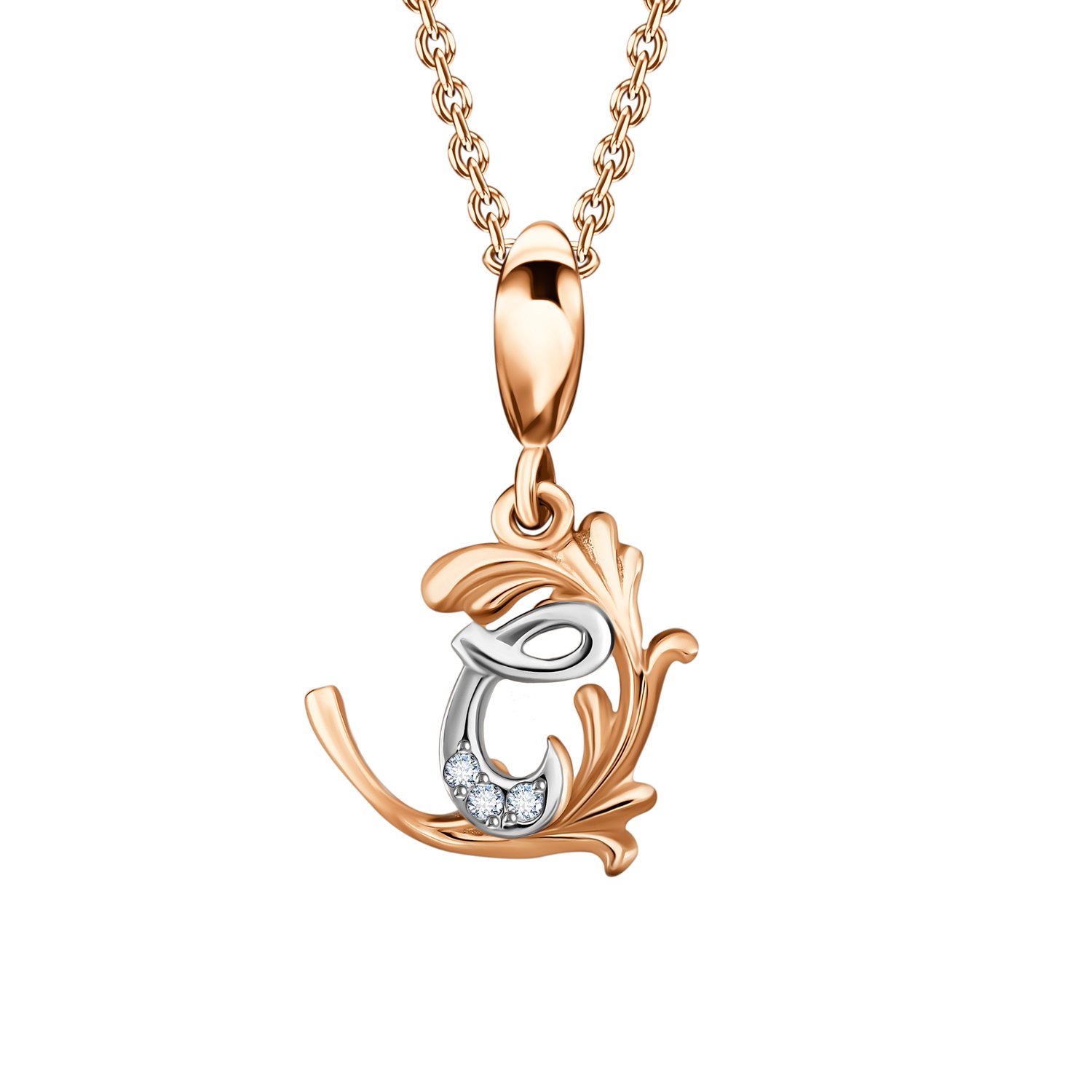 Золотая подвеска буква С с фианитами