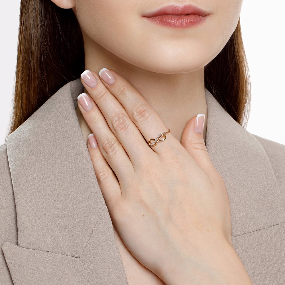 Золотое кольцо Бесконечность с фианитами