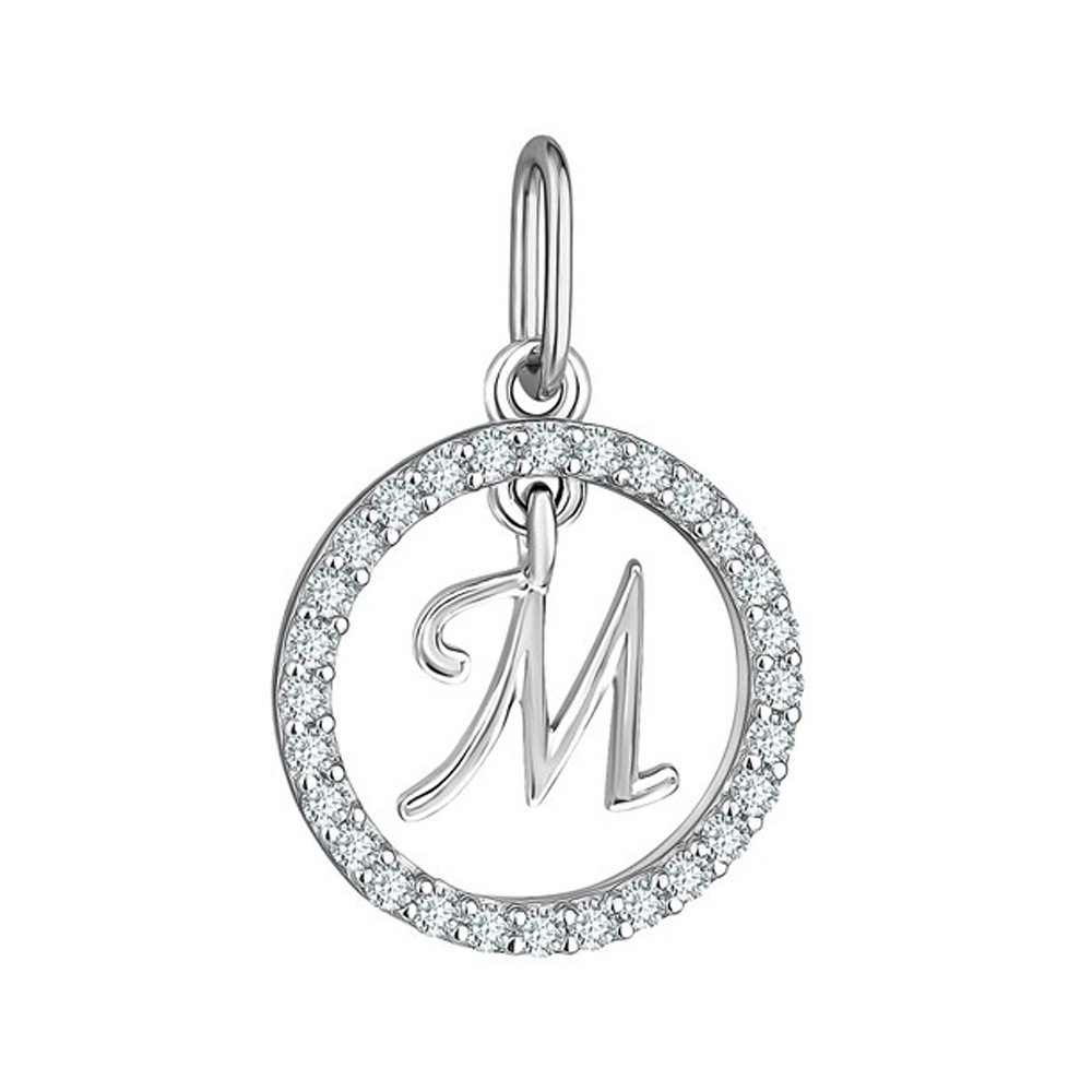 Серебряная подвеска буква М с фианитами и родированием