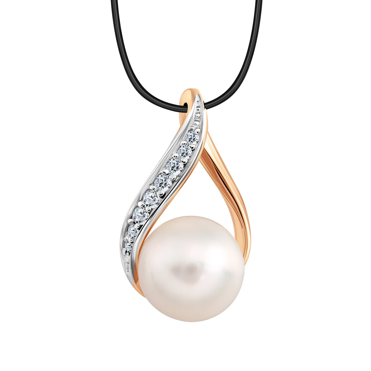 Золотая подвеска с жемчугом и фианитами