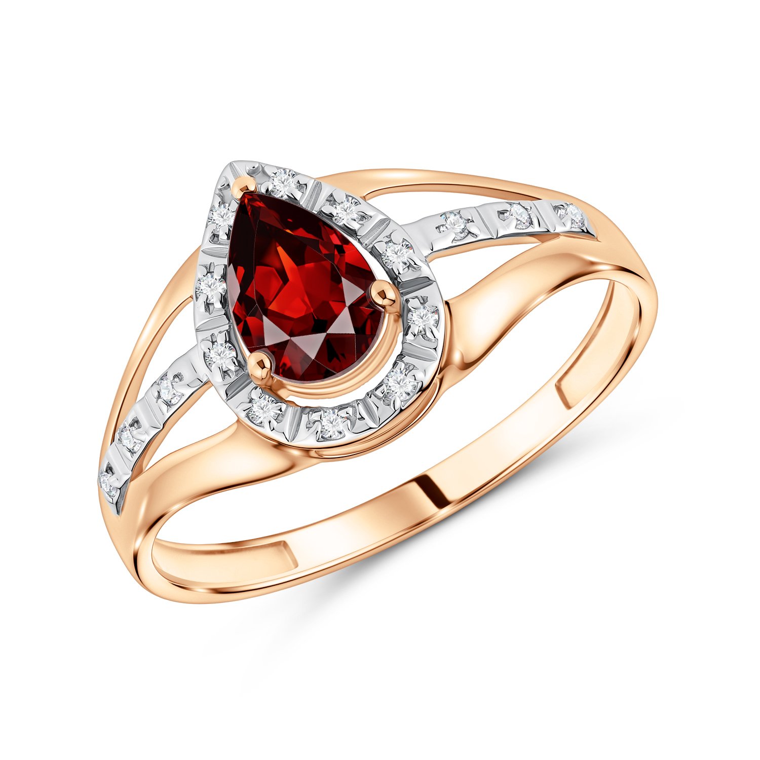 Фото «Золотое кольцо с гранатом и бриллиантами»