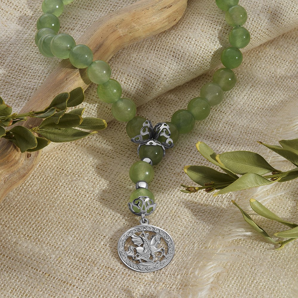 Серебряные четки с агатом и родированием