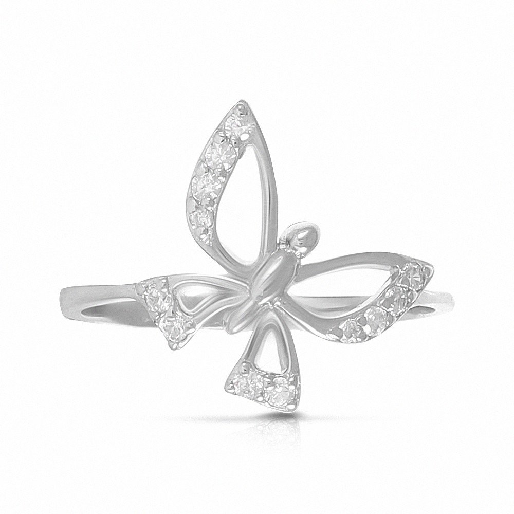 Кольцо Бабочка из серебра с фианитами