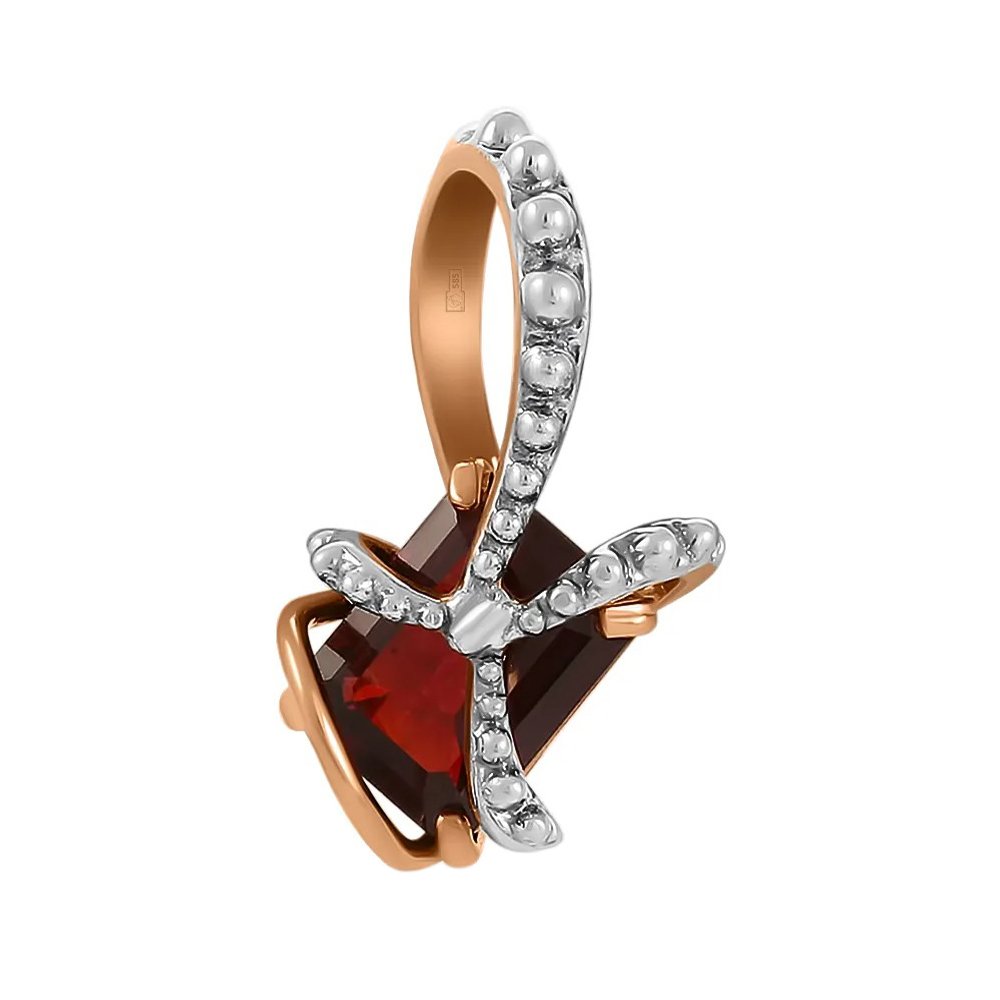 Золотая подвеска с гранатом и родированием