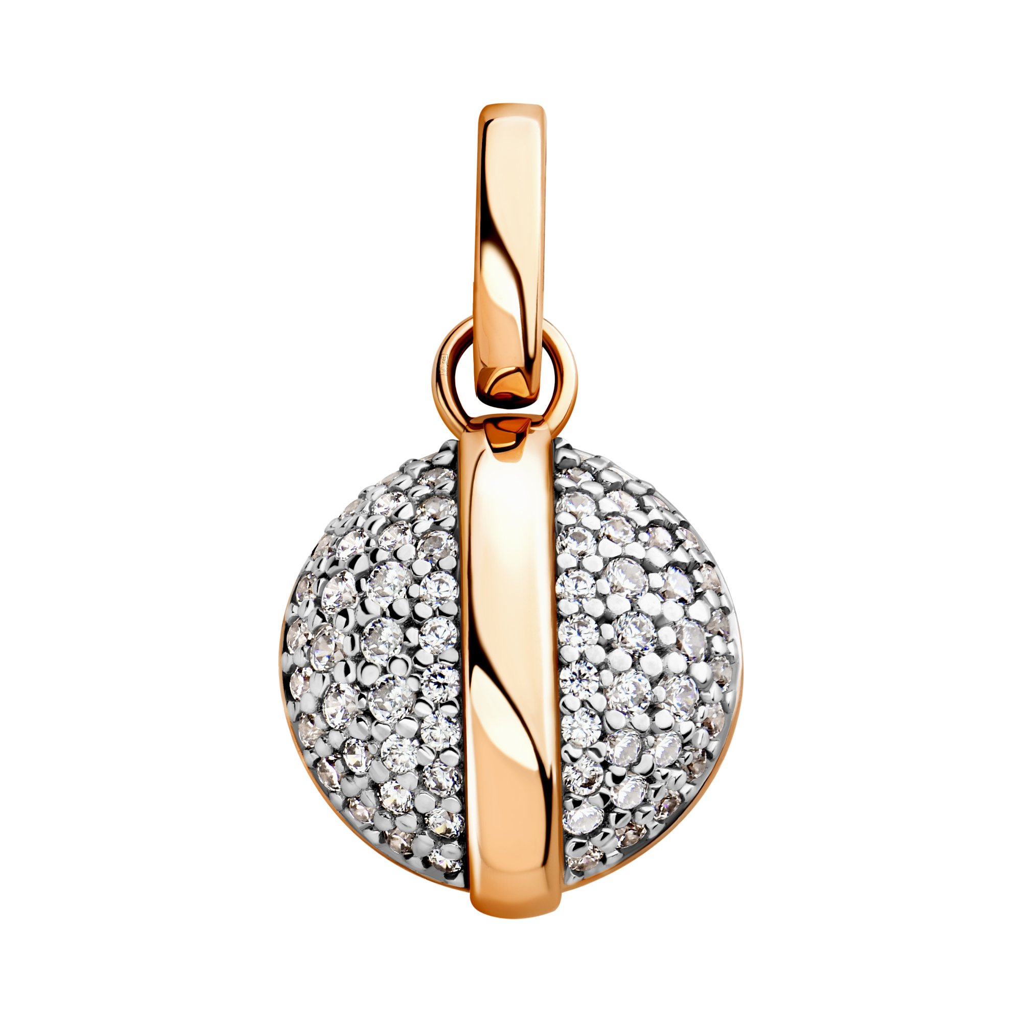 Золотая подвеска с фианитами и родированием