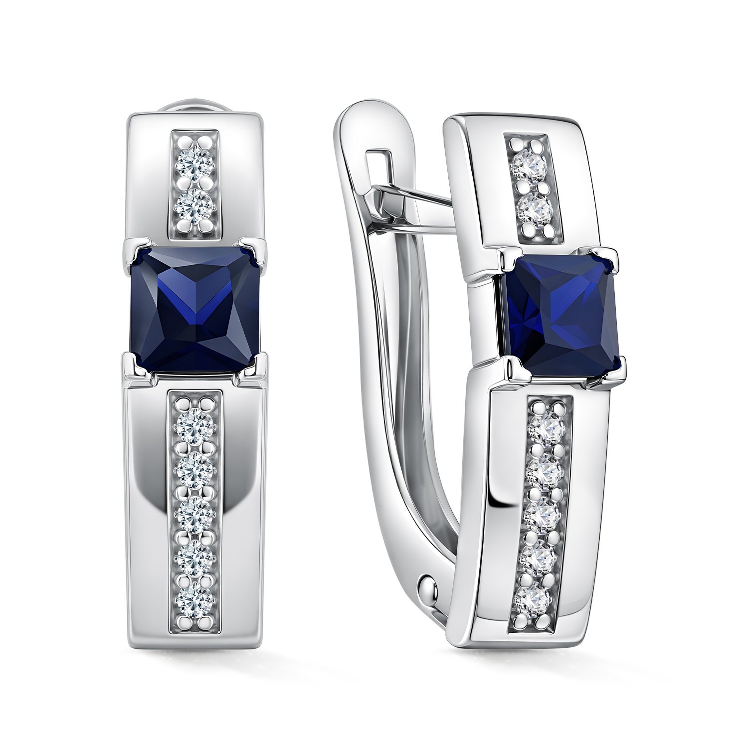 Фото «Золотые серьги с сапфирами выращенными и бриллиантами»