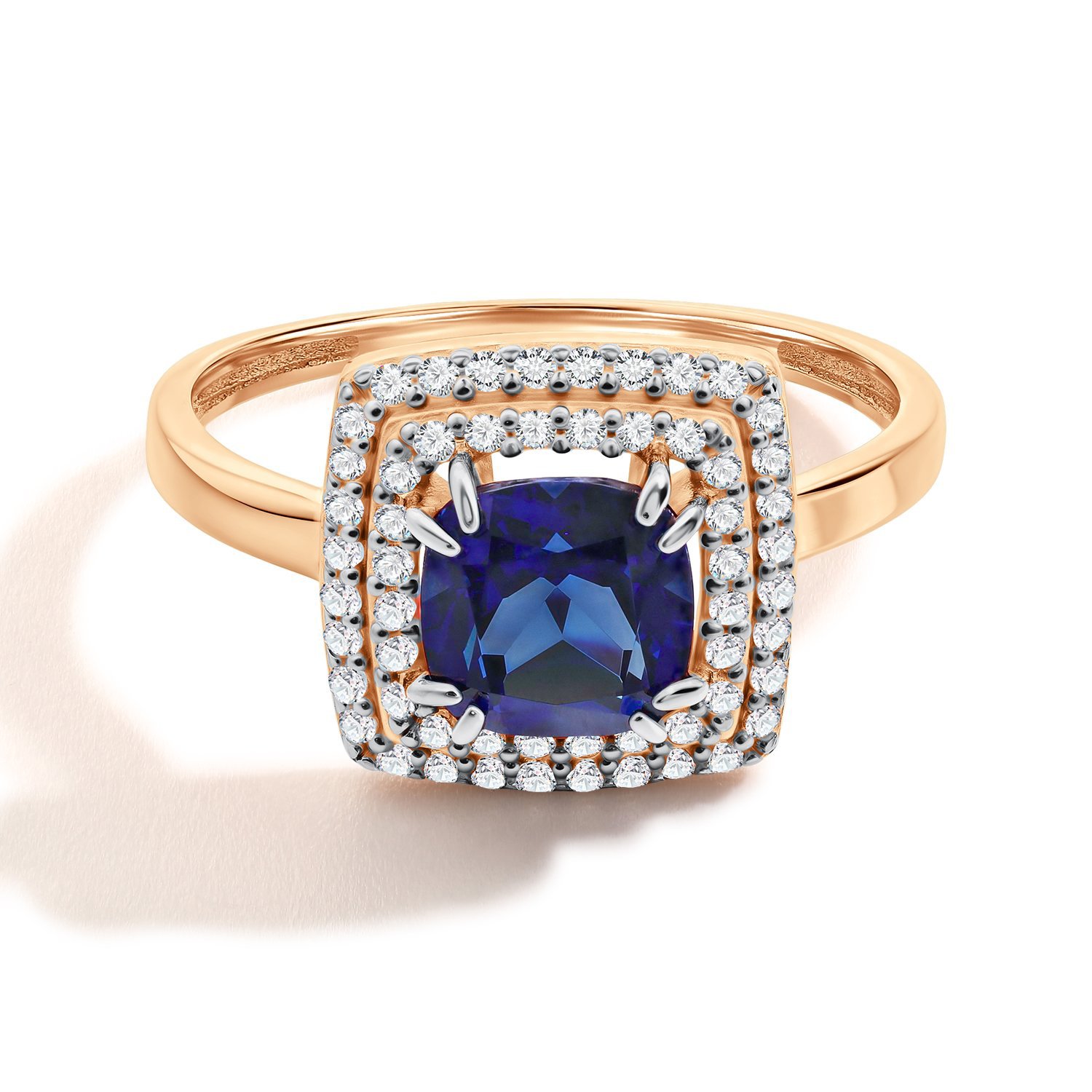 Золотое кольцо с ситаллом и фианитами