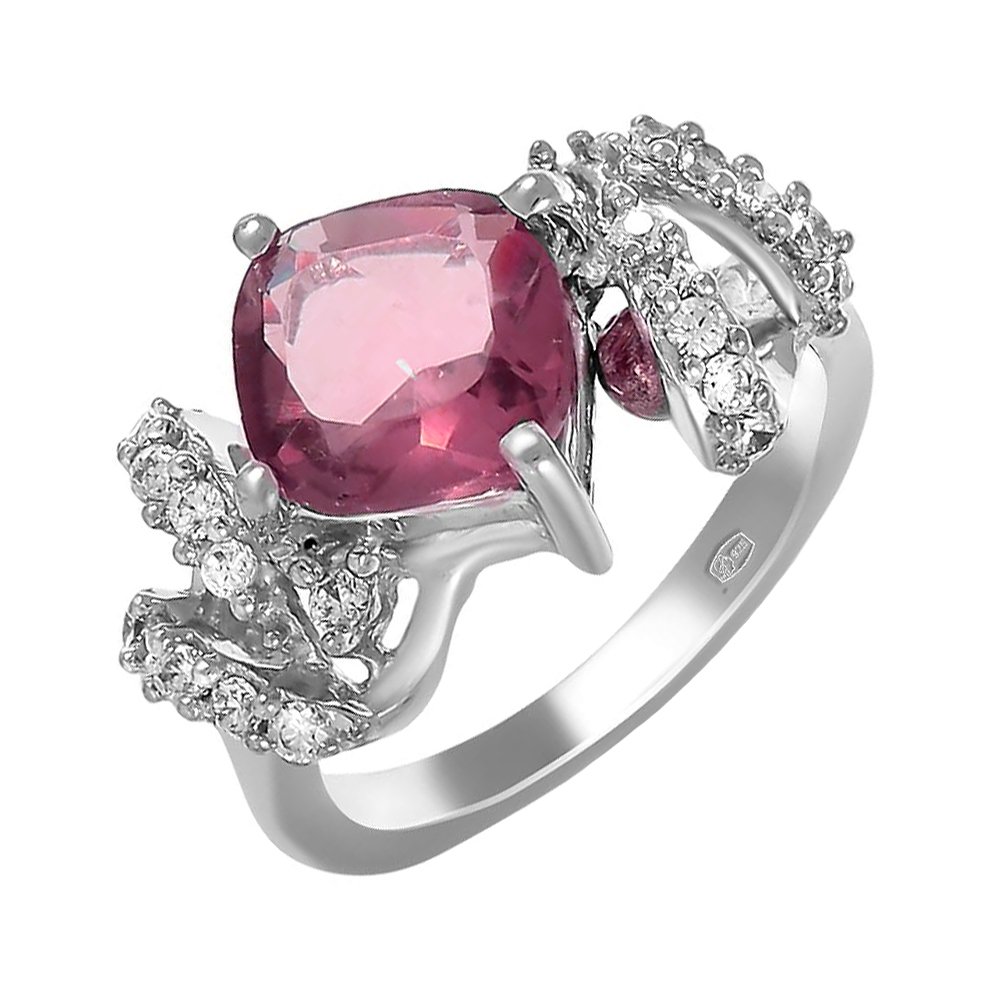 Фото «Серебряное кольцо с искусственным александритом и фианитами с родированием»