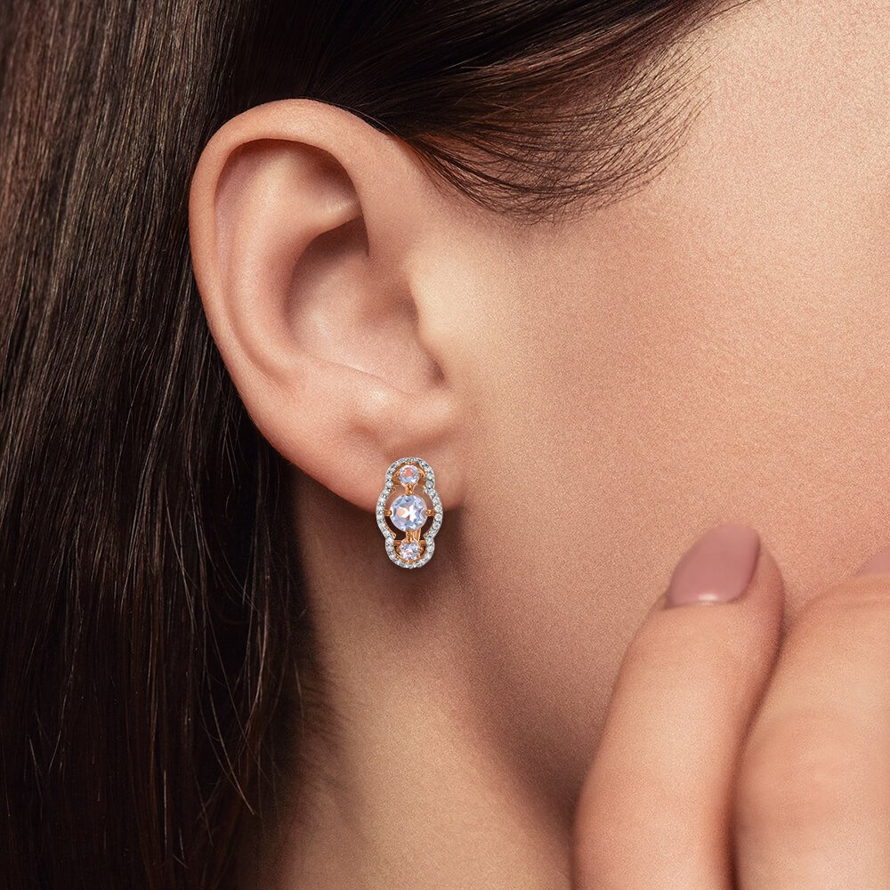 Золотые серьги с топазами Sky и фианитами