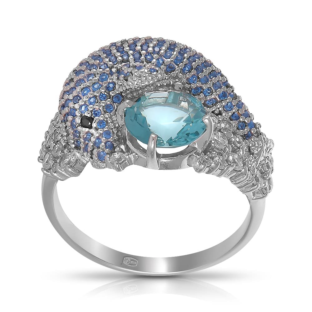 Серебряное кольцо с топазом и самоцветами