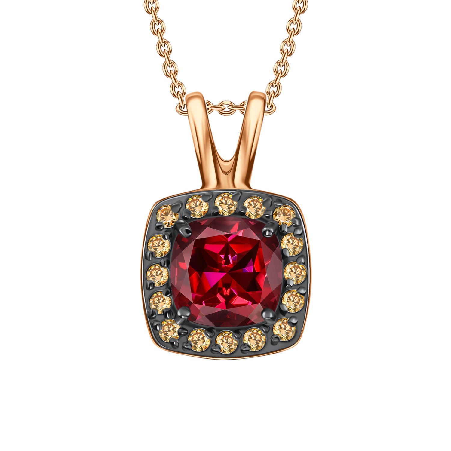 Золотая подвеска с гранатом и фианитами