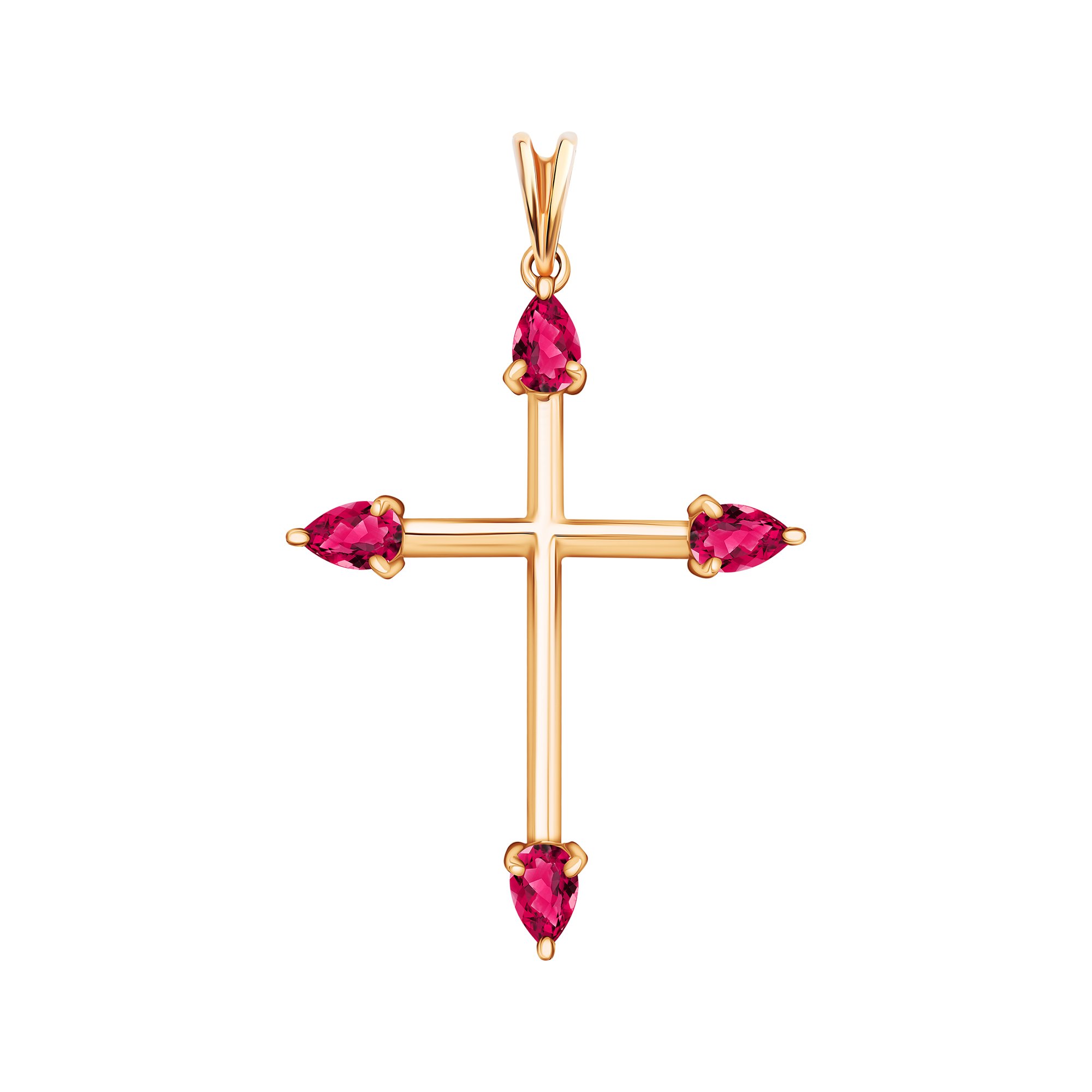 Золотая подвеска Крест с топазами Pink