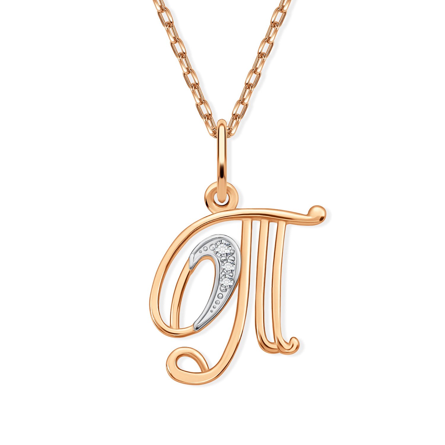 Фото «Золотая подвеска «Буква Т» с фианитами»