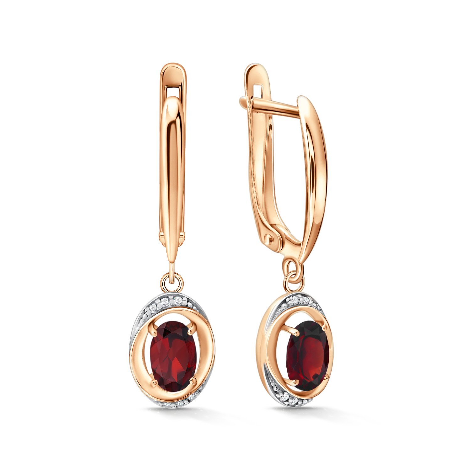 Фото «Золотые серьги с гранатом и фианитами»