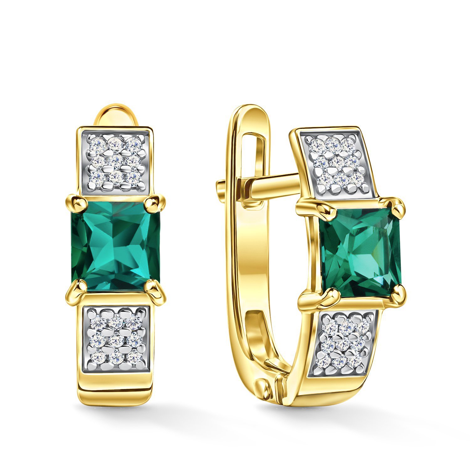 Фото «Золотые серьги с изумрудами выращенными и бриллиантами»